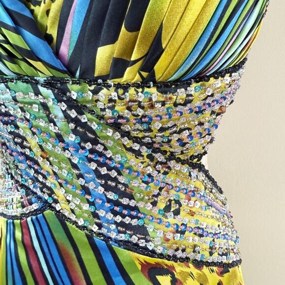 Cache Multicolor Animal Print Formal/Prom Dress Size 4 Beaded Details Low Back - Picture 3 of 10